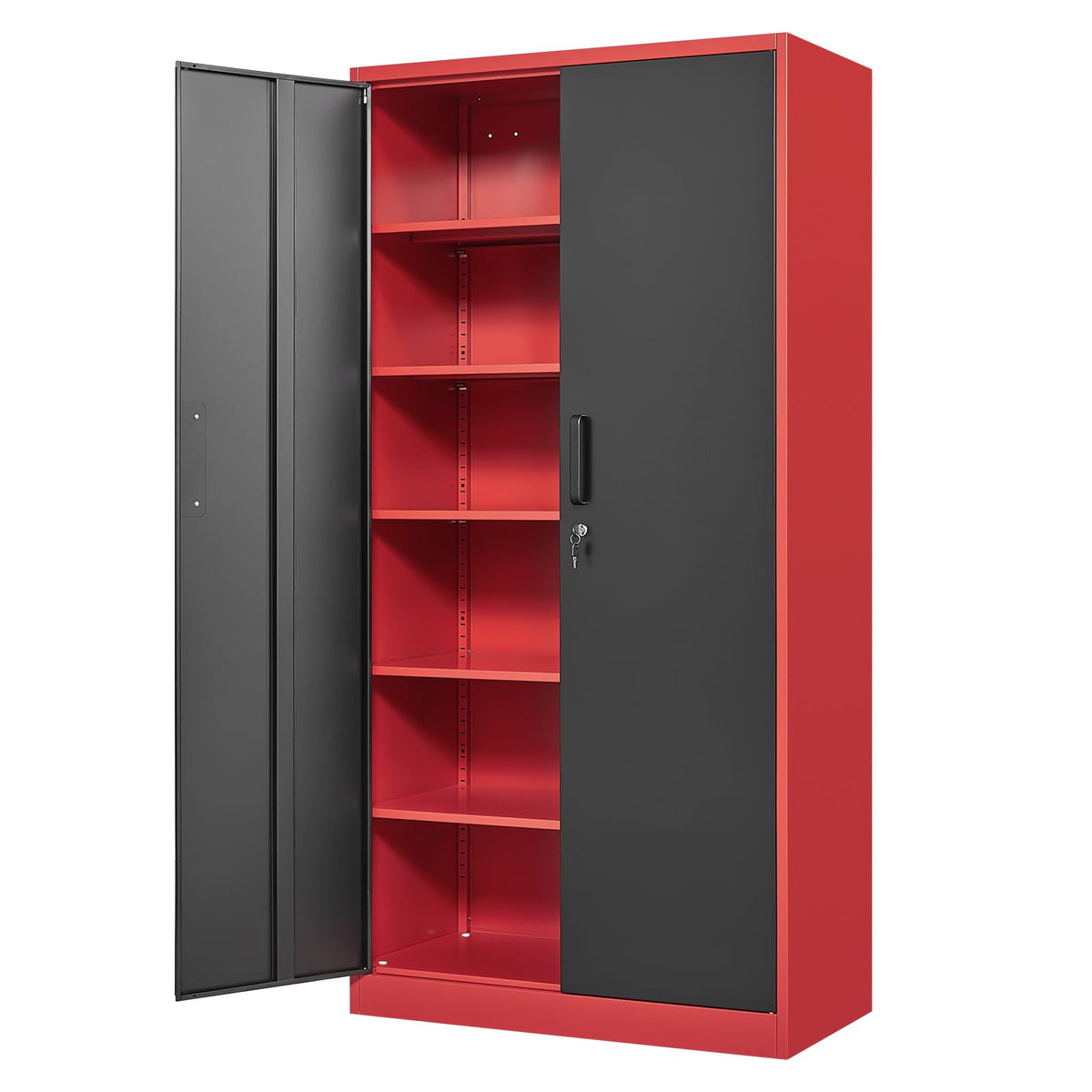 Yizosh Metal Garage Storage Cabinet with 2 Doors and 5 Adjustable Shelves - 71" Steel Lockable File Cabinet,Locking Tool Cabinets for Office,Home,Garage,Gym,School (Black)