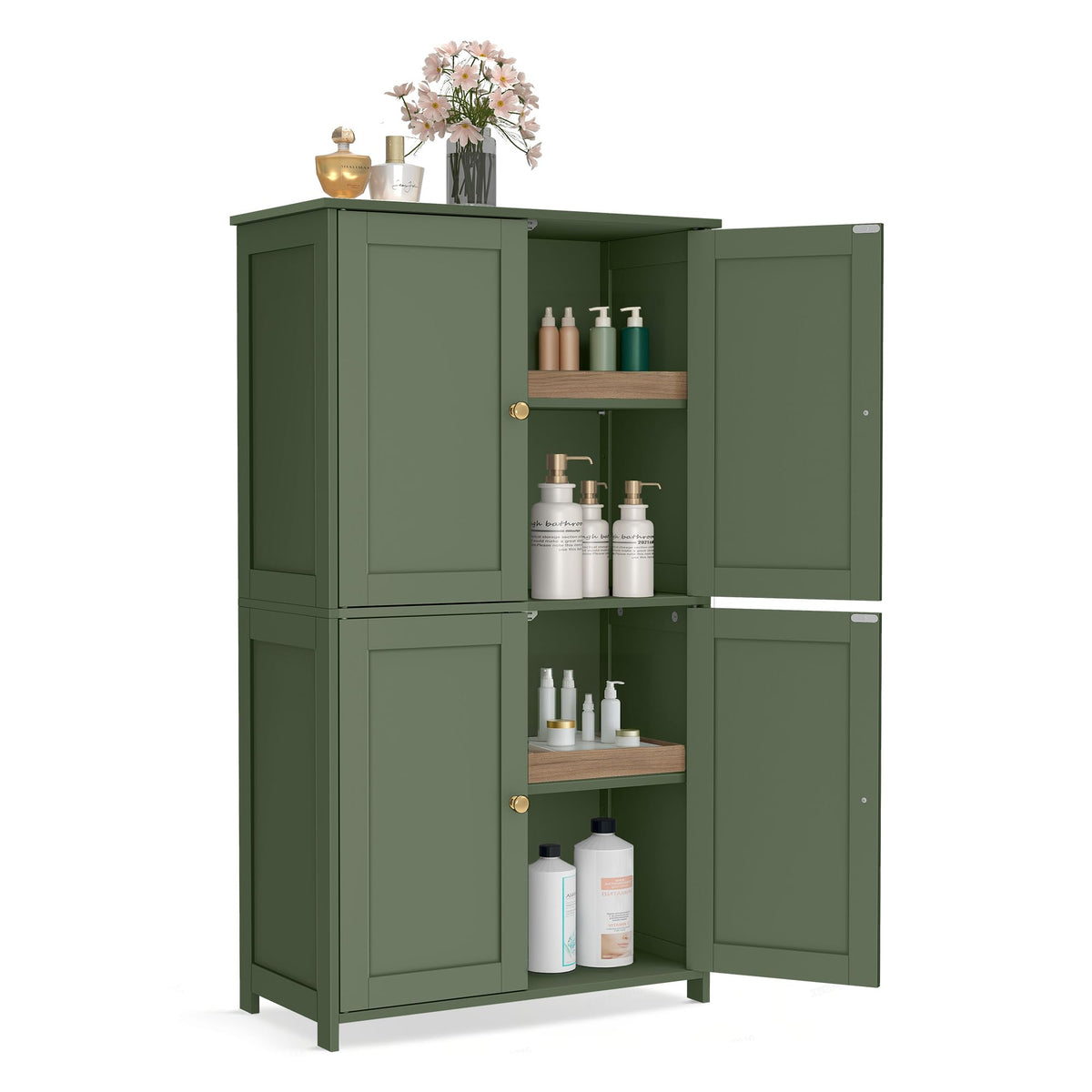 VASAGLE Floor Storage Cabinet, 2 Adjustable Shelves, 4 Doors,42.7" H