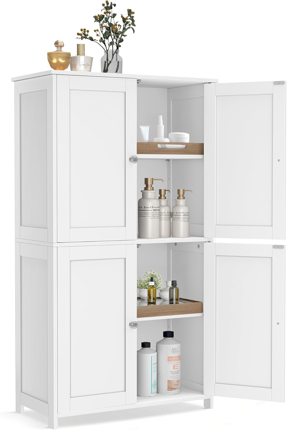 VASAGLE Floor Storage Cabinet, 2 Adjustable Shelves, 4 Doors,42.7" H