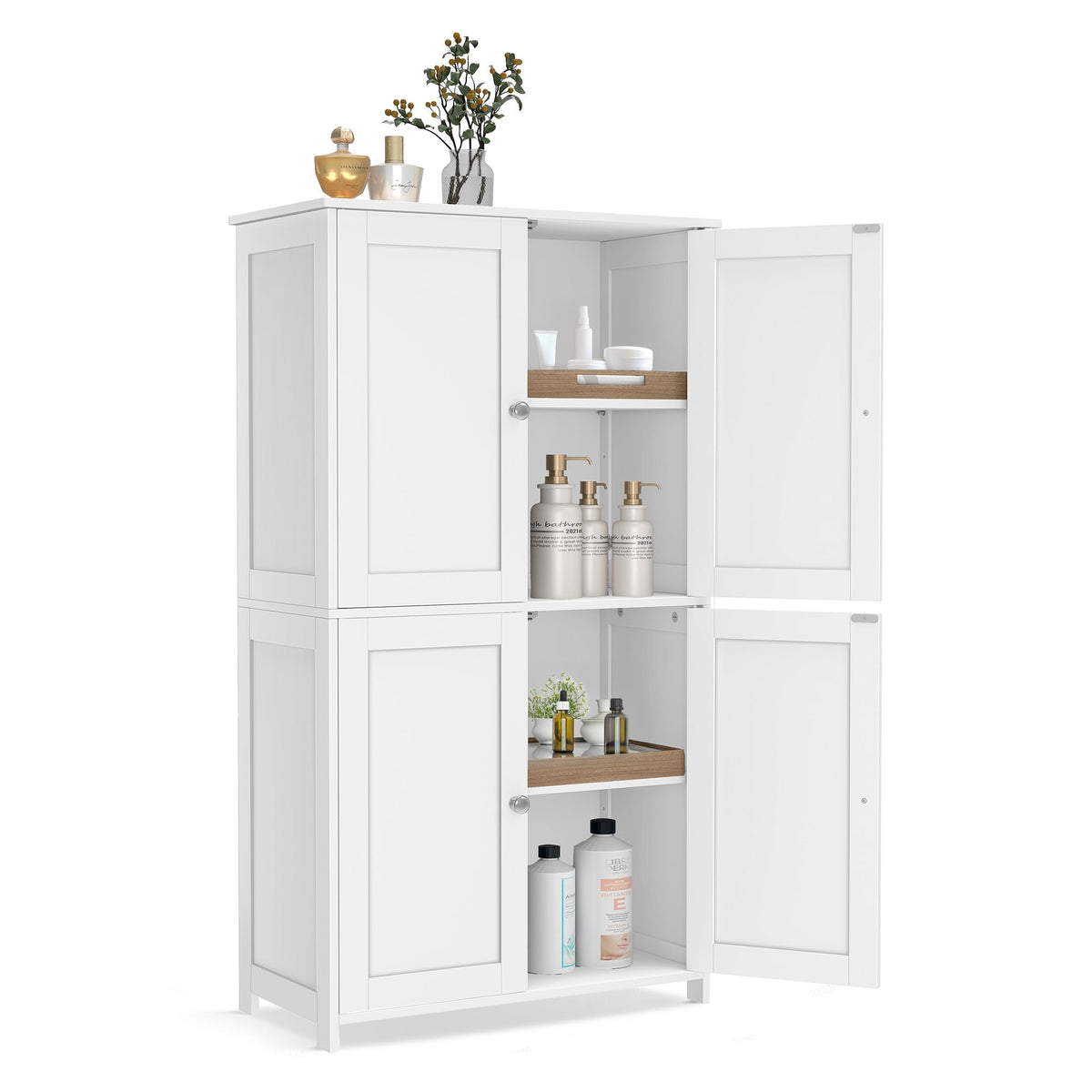 VASAGLE Floor Storage Cabinet, 2 Adjustable Shelves, 4 Doors,42.7" H