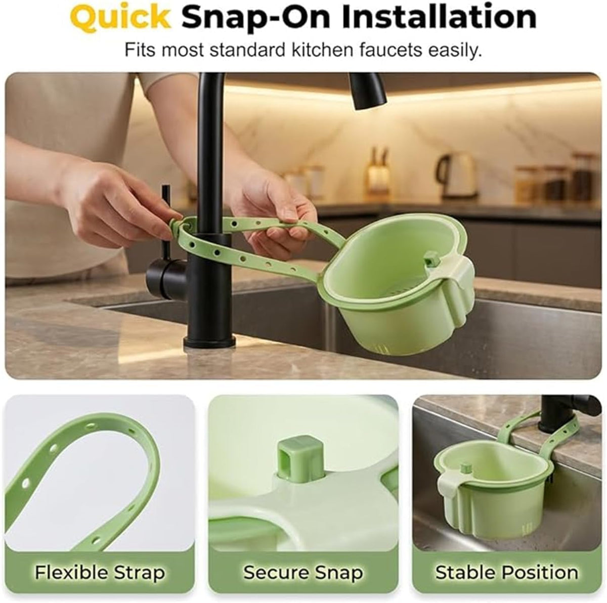 Sink Drain Strainer Self-Cleaning Faucet Hanging Filter Basket, Multifunctional Kitchen Sink Strainer Press Automatic Dumping Basket (Green)
