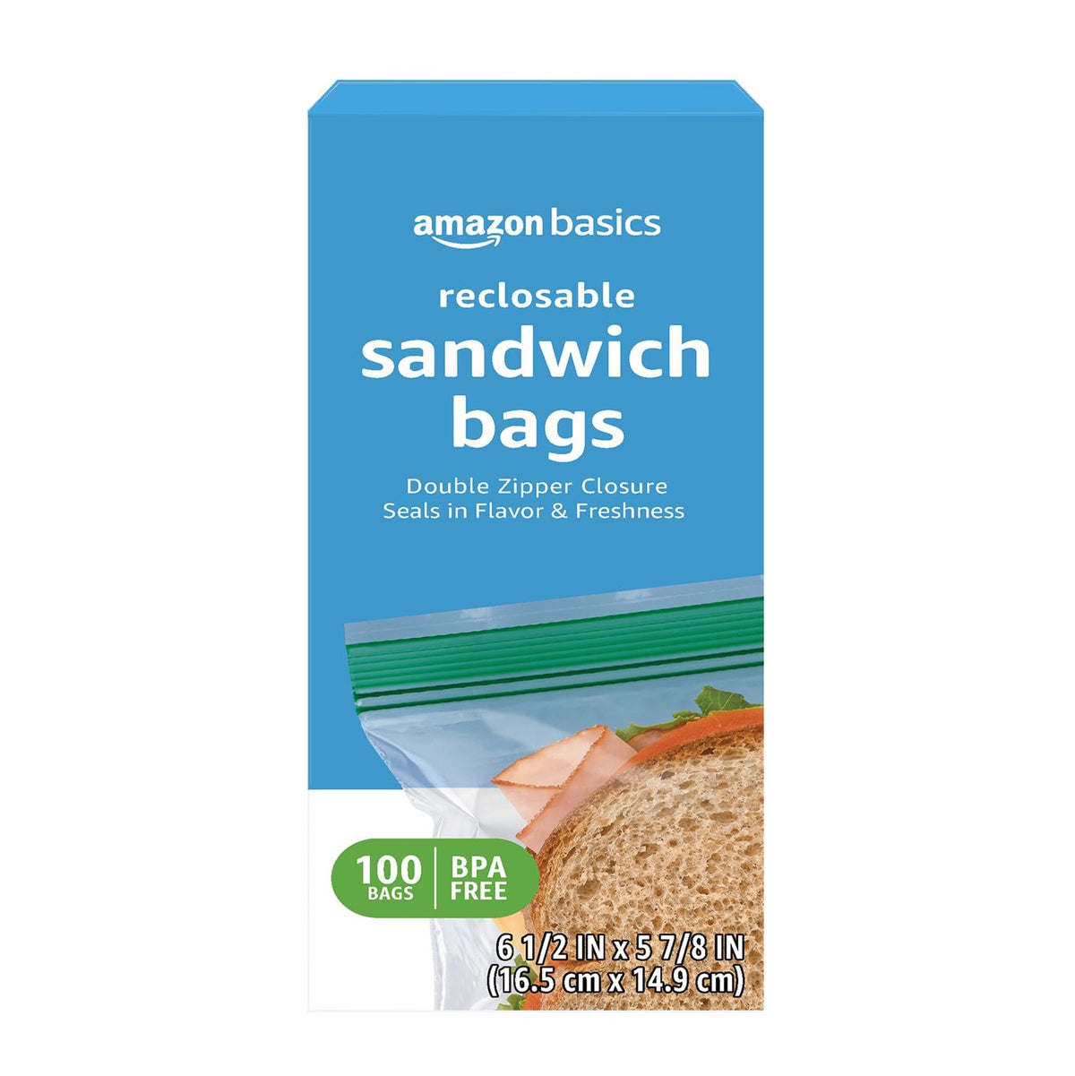 Amazon Basics Resealable Double Zipper Sandwich Storage Bags for Food Storage, 300 Count (Previously Solimo)