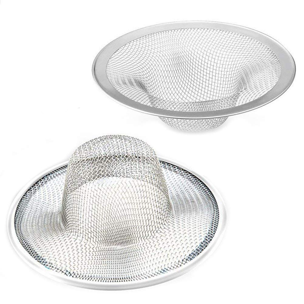 2.75" Top / 1" Kitchen Sink Drain Strainer, 2PCS Stainless Steel Filter Trap, Mesh Shower Drain Hair Catcher for Bathroom, Laundry, Utility, RV, Slop Sinks, Fast Flow Full Mesh Drain Covers Basket