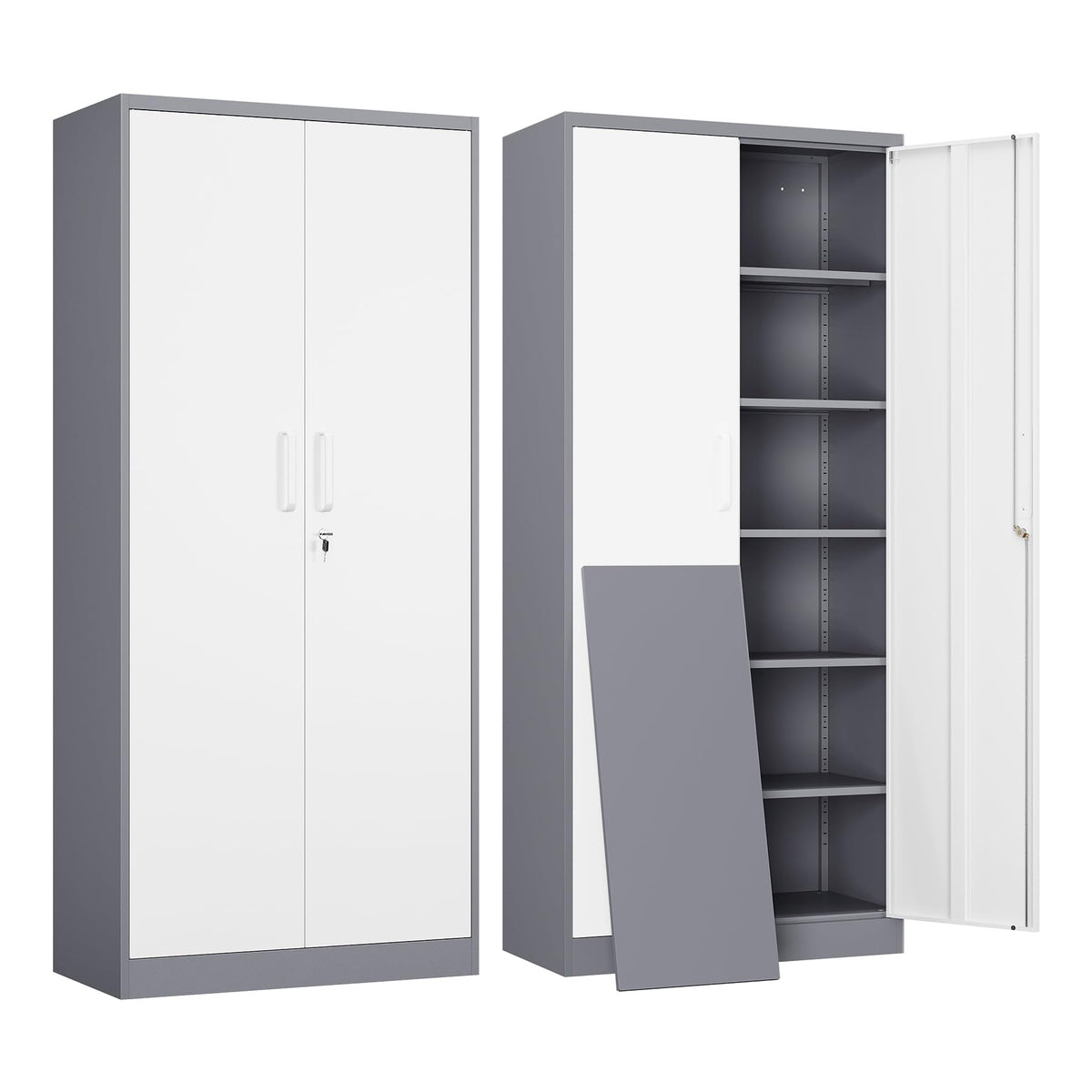 Yizosh Metal Garage Storage Cabinet with 2 Doors and 5 Adjustable Shelves - 71" Steel Lockable File Cabinet,Locking Tool Cabinets for Office,Home,Garage,Gym,School (Black)