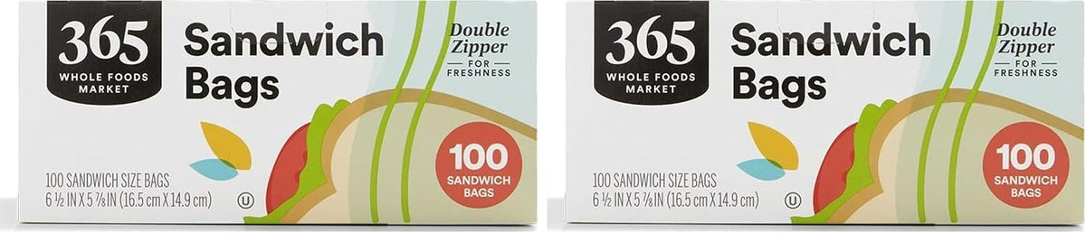 365 by Whole Foods Market, Sandwich Size Storage Bags, Double Zipper, 100 Count