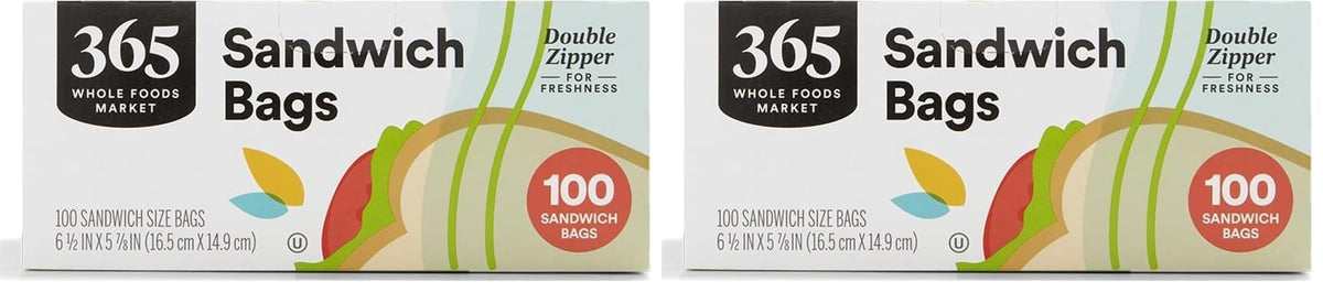 365 by Whole Foods Market, Sandwich Size Storage Bags, Double Zipper, 100 Count