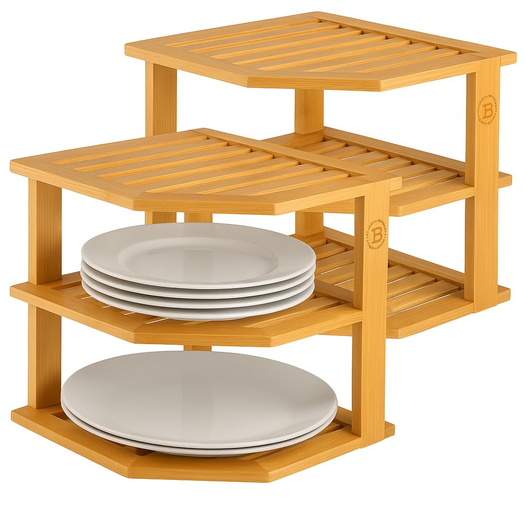 Bambüsi 3-Tier Corner Shelf, Kitchen Cabinet Organizer, Bamboo Storage Rack