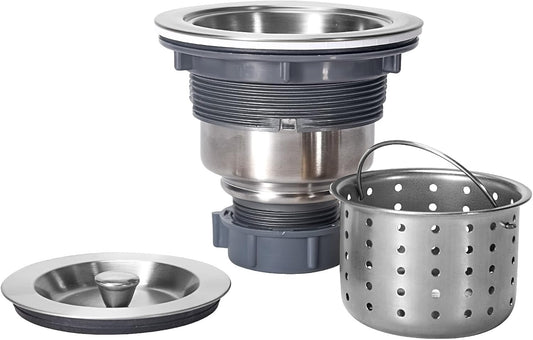 3-1/2 Inch Sink Drain Assembly Kit, Removable Deep Sink Strainer Basket with Sink Stopper/Sealing Lid for Home, Kitchen, Stainless Steel