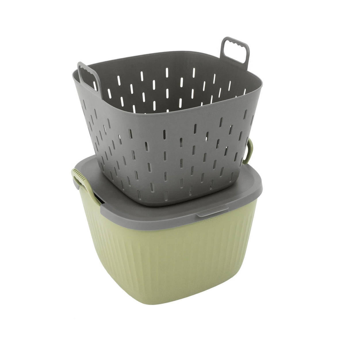 Vego FlexTrug Tub for Indoor, Outdoor Gardening Strainer Basket for Harvest, Rinse and Garden Use- 8 Gallon, Fog Gray