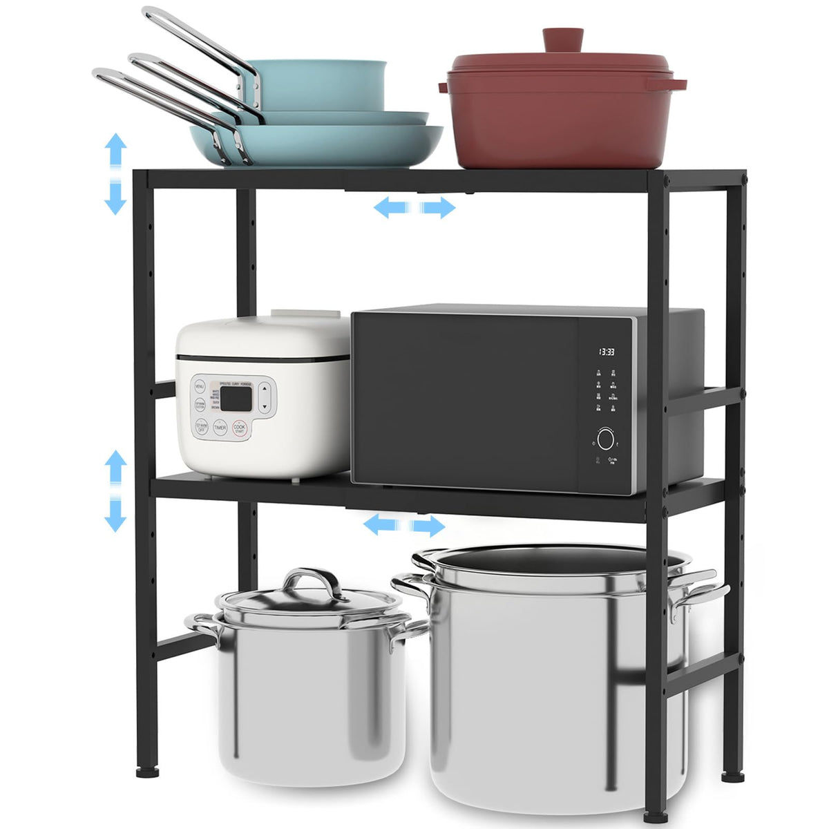 Expandable Metal Storage Shelves, 110LBS Heavy Duty Shelving Units and Storage for Pots Pans Small Appliances, Adjustable Metal Storage Shelf Organizer Rack for Kitchen Cabinets Closet Pantry Garage