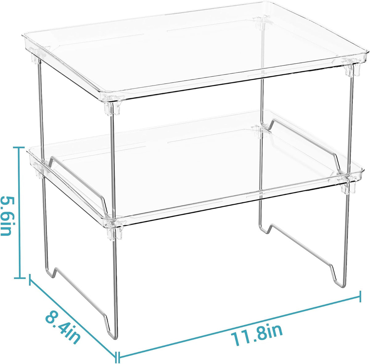 STARLATTA 2 Pcs Cabinet Organizer Shelf, Stackable Kitchen Counter Shelves, Spice Rack,Countertop Organizers, Clear Plastic Storage Shelves Rack for Makeup,Bathroom,Cupboard,Desk,Pantry Organization