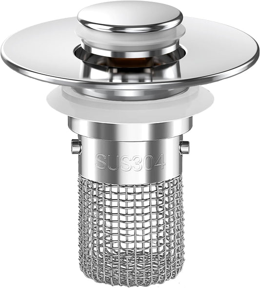 Bathroom Sink Drain Strainer, Pop-up Sink Drain Strainer with Removable Stainless Steel Strainer Basket Hair Catcher, Bathroom Sink Strainer for Bathroom Sink Stopper Replacement(1PCS)