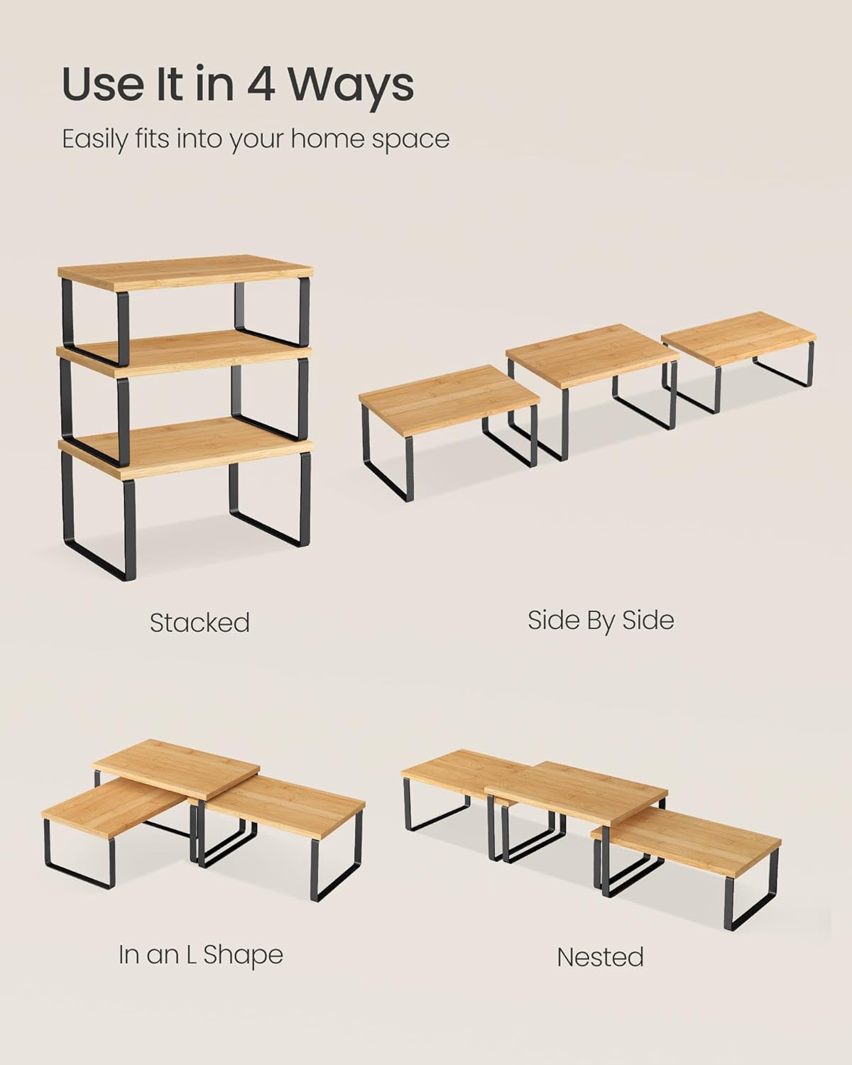 SONGMICS Cabinet Organizer Shelf, Set of 3 Spice Rack, Kitchen Storage