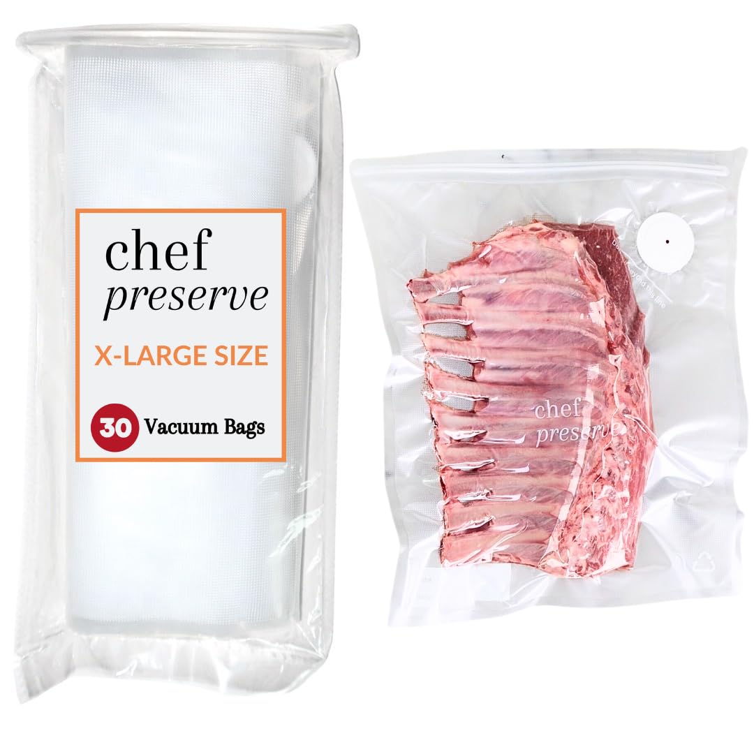 Chef Preserve Reusable Vacuum Sealer Bags for Food - 30 BPA-Free Small (8 x 10 in) Food Storage Bags, Freezer, Microwave - Odor-Resistant, Leak-Proof - Compatible with Chef Preserve Vacuum Sealers