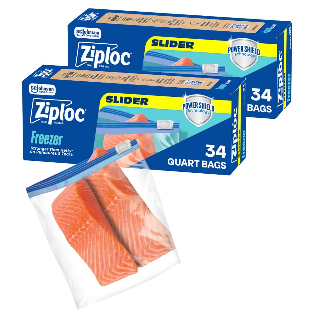 Ziploc Quart Freezer Slider Bags, Food Storage, 34 Count