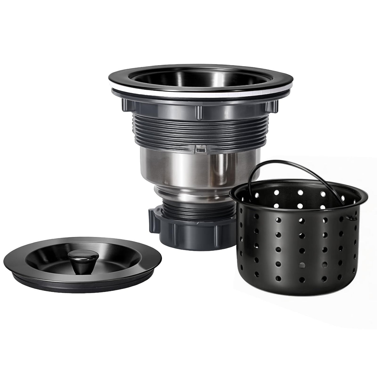 3-1/2 Inch Sink Drain Assembly Kit, Removable Deep Sink Strainer Basket with Sink Stopper/Sealing Lid for Home, Kitchen, Stainless Steel