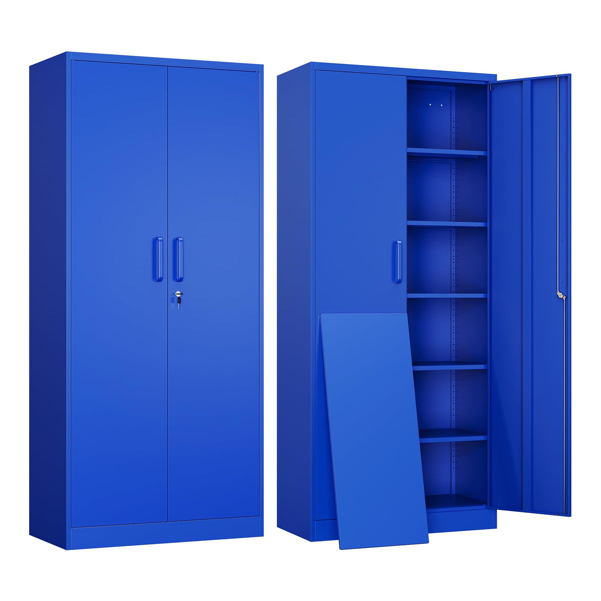Yizosh Metal Garage Storage Cabinet with 2 Doors and 5 Adjustable Shelves - 71" Steel Lockable File Cabinet,Locking Tool Cabinets for Office,Home,Garage,Gym,School (Black)