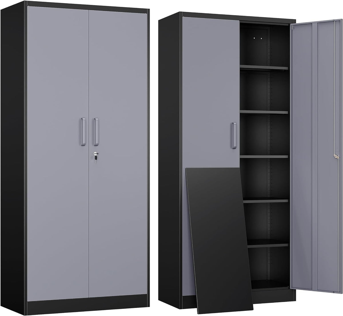 Yizosh Metal Garage Storage Cabinet with 2 Doors and 5 Adjustable Shelves - 71" Steel Lockable File Cabinet,Locking Tool Cabinets for Office,Home,Garage,Gym,School (Black)