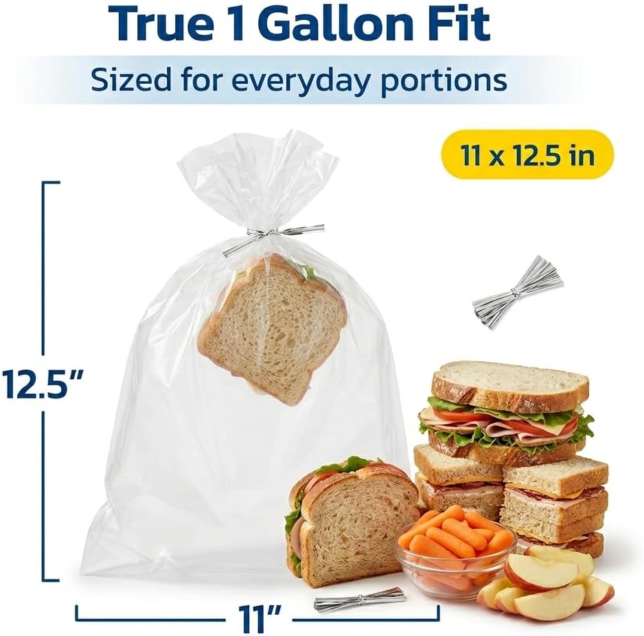 1 Gallon Storage Bags With Twist Ties, 300 Count (4 Packs of 75)