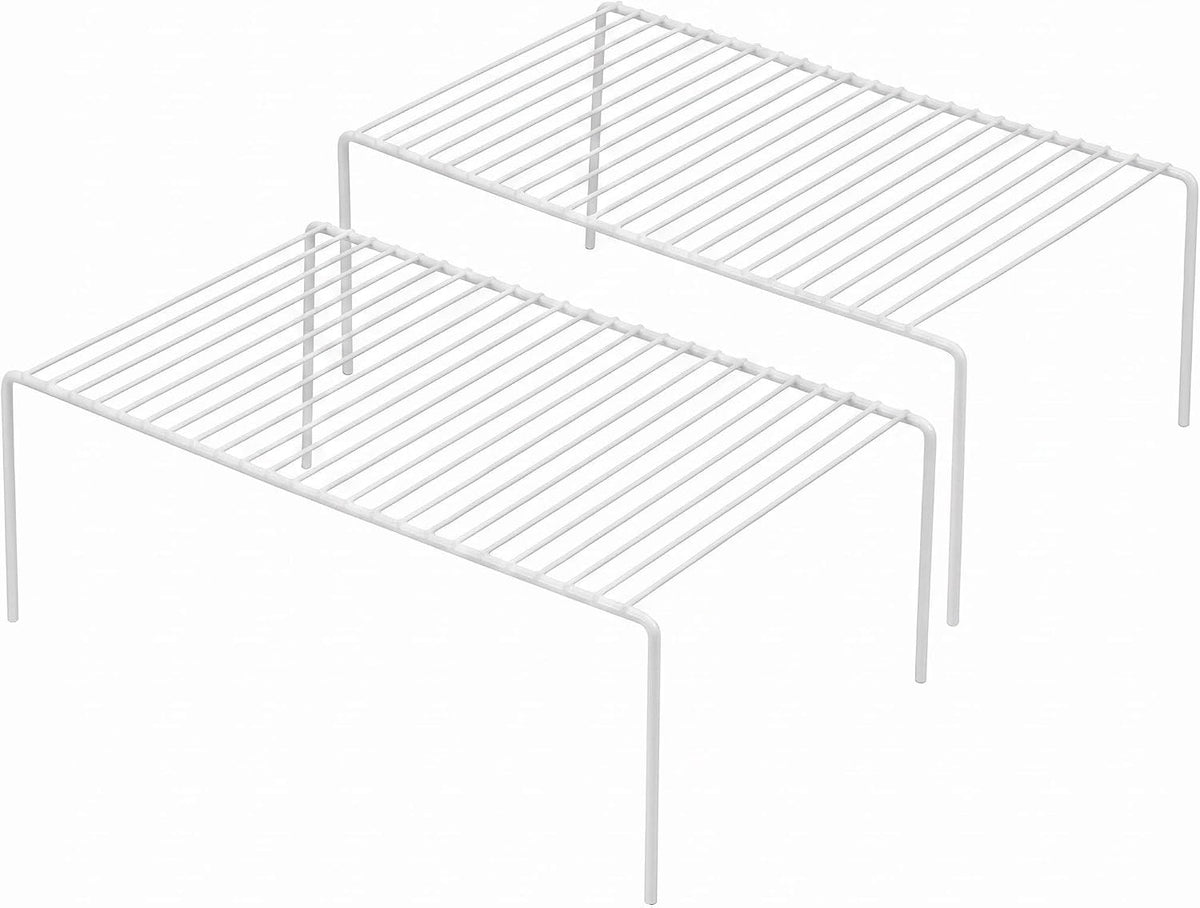 iPEGTOP Kitchen Cabinet Storage Shelf Rack, Set of 2 Large (15.7 x 9.4 Inch) Rustproof Metal Wire Shelves Spice Shelf Rack Cupboard Organizer for Pantries Countertops Utensils Organization, White