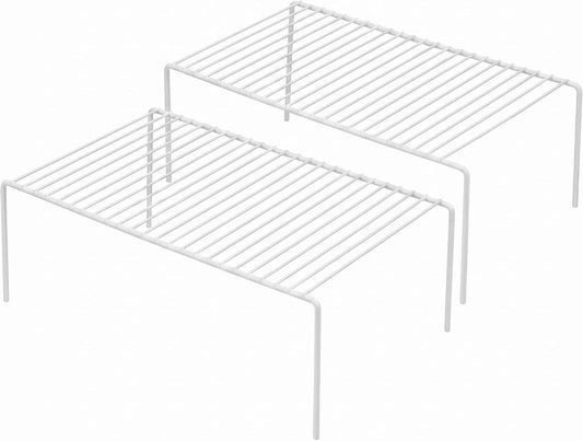 iPEGTOP Kitchen Cabinet Storage Shelf Rack, Set of 2 Large (15.7 x 9.4 Inch) Rustproof Metal Wire Shelves Spice Shelf Rack Cupboard Organizer for Pantries Countertops Utensils Organization, White