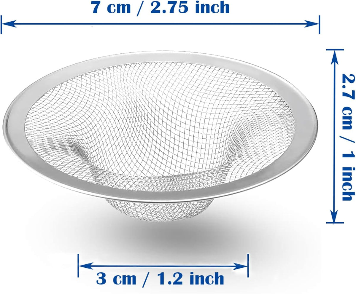 2.75" Top / 1" Kitchen Sink Drain Strainer, 2PCS Stainless Steel Filter Trap, Mesh Shower Drain Hair Catcher for Bathroom, Laundry, Utility, RV, Slop Sinks, Fast Flow Full Mesh Drain Covers Basket