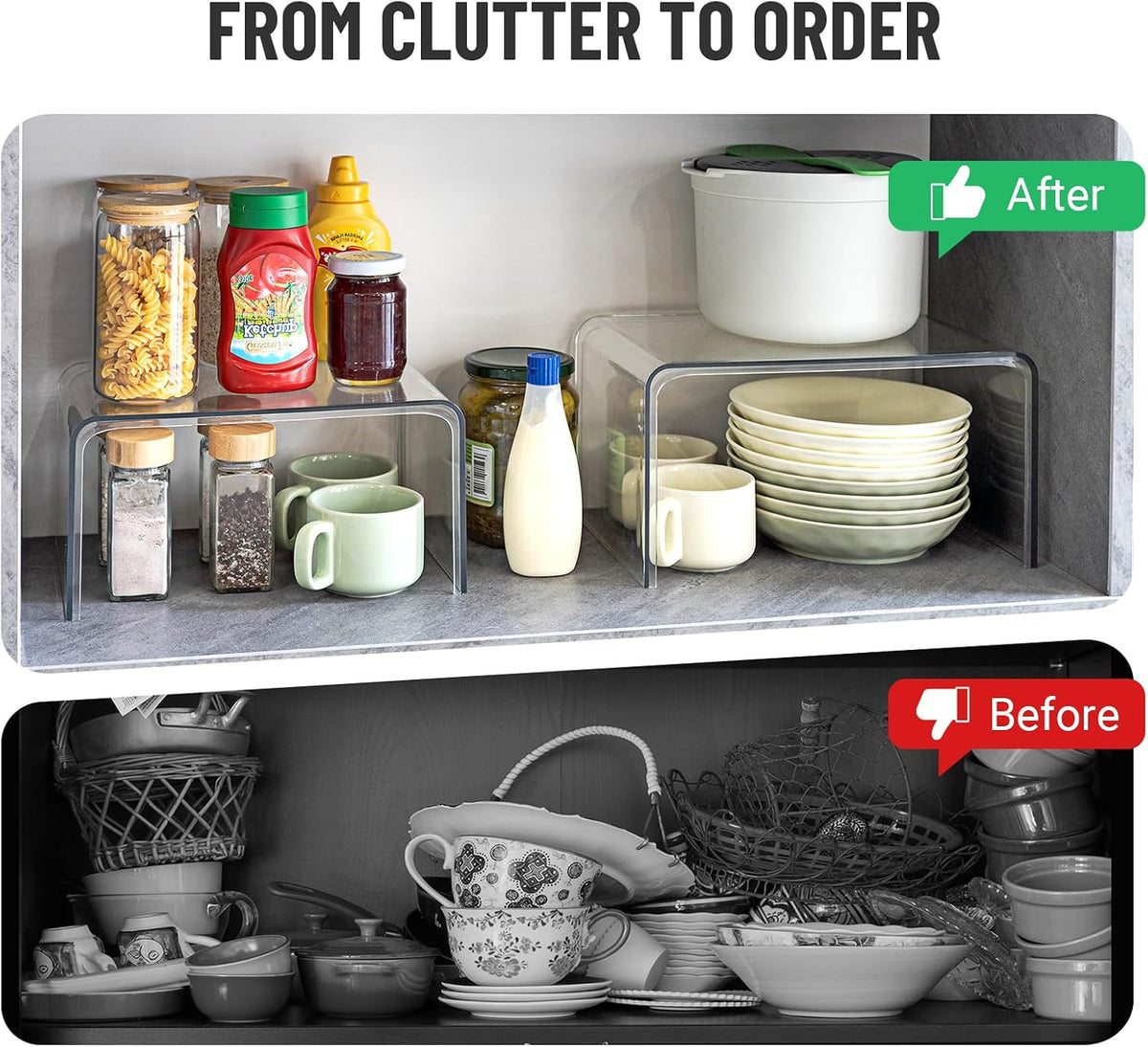 Bobomoment Clear Cabinet Organizer, Stackable Shelf Organizer Set of 2
