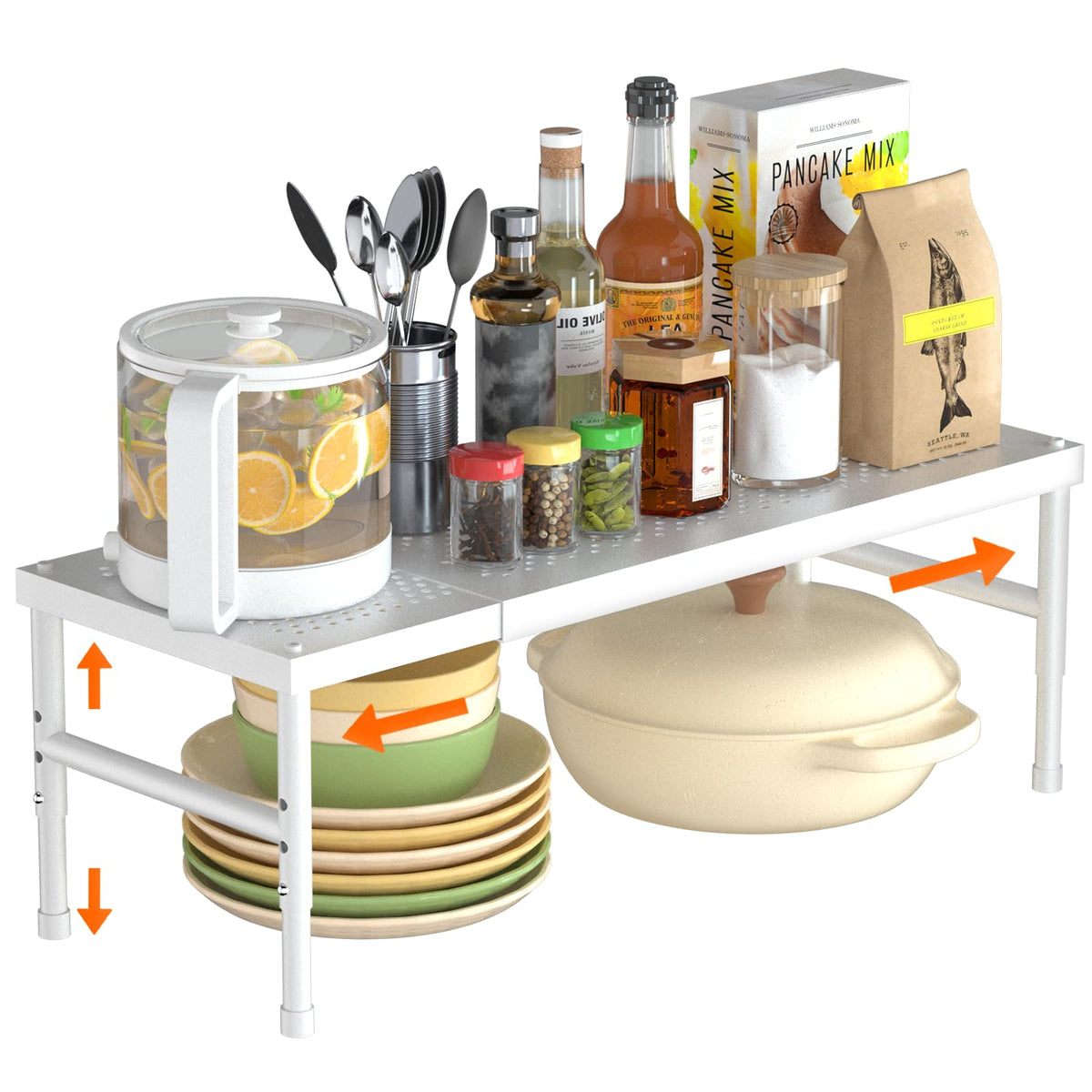 HI NINGER Expandable adjustable stackable kitchen organizer,Spice Racks,Counter Shelf for Cabinets,Small Cupboard Organizers,Heavy Duty Metal Pantry Storage Shelves Racks for kitchen,cabinet