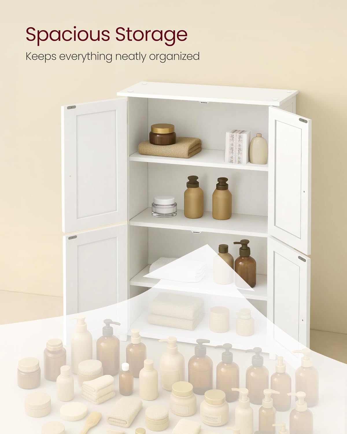 VASAGLE Floor Storage Cabinet, 2 Adjustable Shelves, 4 Doors,42.7" H