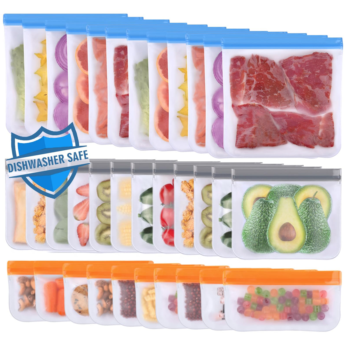 Lerine 10 Pack Reusable Freezer Bags Dishwasher Safe, Food Storage Bags
