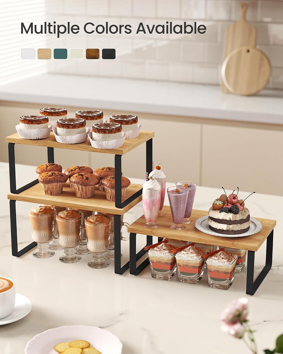 SONGMICS Cabinet Organizer Shelf, Set of 3 Spice Rack, Kitchen Storage