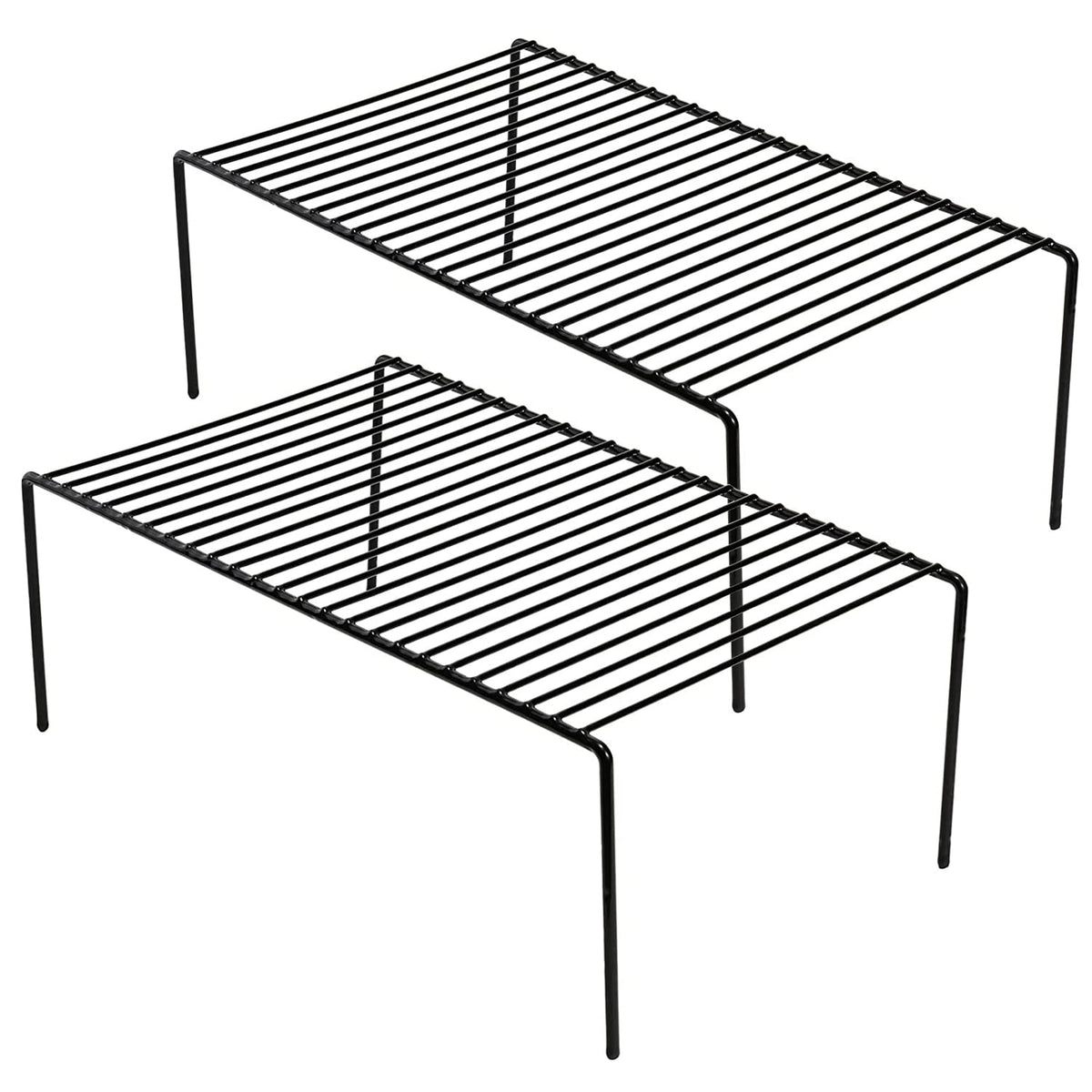 Kitchen Cabinet Shelf Organizer Set of 2, Large (15.7 x 9.4 inch) Metal Wire Pantry Storage Shelves, Dish Plate Racks for Cabinets, Freezer, Counter, Cupboard Organizers and Storage, White
