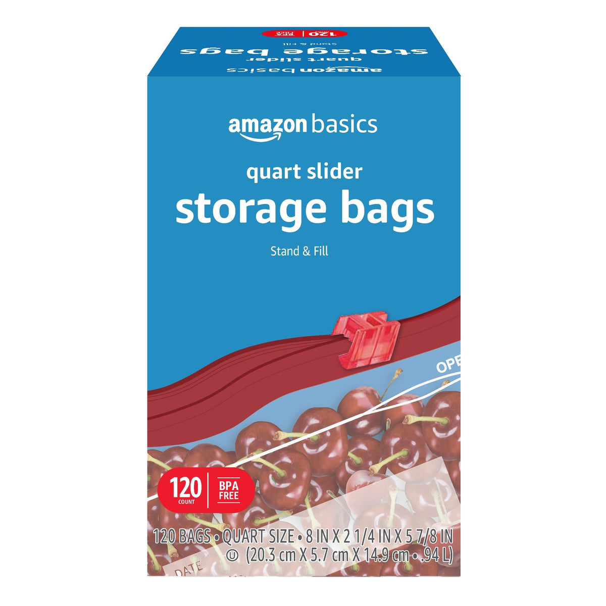 Amazon Basics Slider Gallon Food Storage Bags, BPA Free, Stand-Up Bottom, Easy to Fill, 90 Count