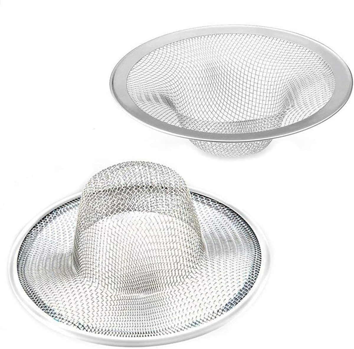 2.75" Top / 1" Kitchen Sink Drain Strainer, 2PCS Stainless Steel Filter Trap, Mesh Shower Drain Hair Catcher for Bathroom, Laundry, Utility, RV, Slop Sinks, Fast Flow Full Mesh Drain Covers Basket