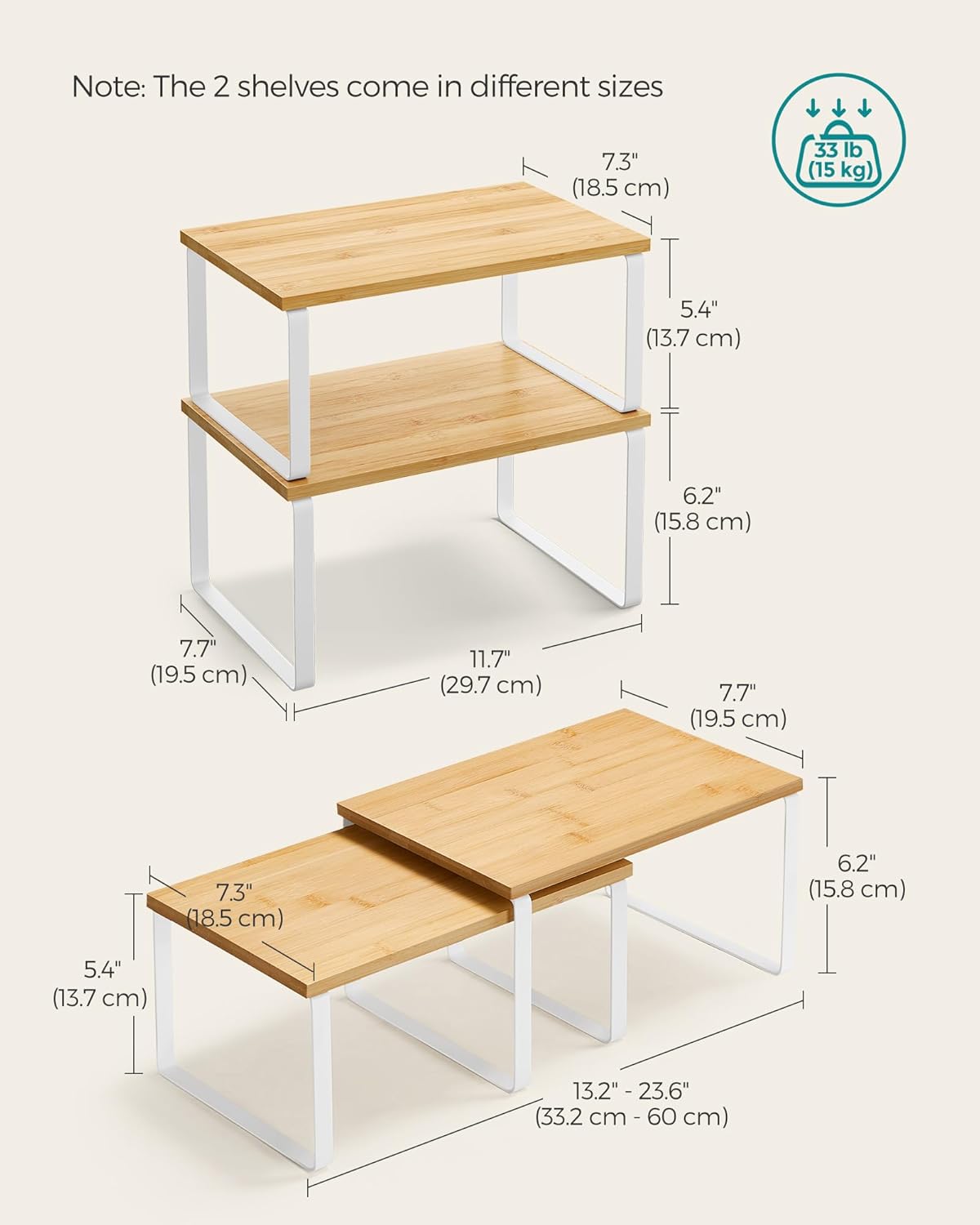 SONGMICS Cabinet Organizer Shelf, Set of 4 Spice Rack, Kitchen Storage