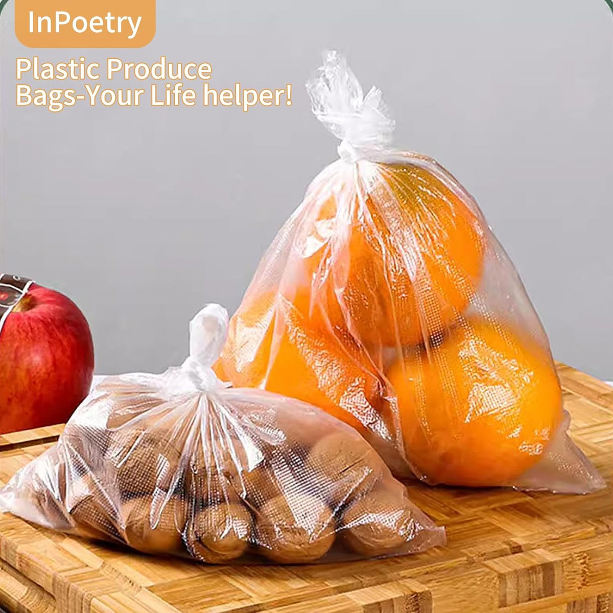 Food Storage Bags, 12" x 16" Clear Plastic Produce Bags, for Food, Fruit, Vegetable, Kitchen, Refrigerator Storage, 350 Bags/Roll (1 Roll)
