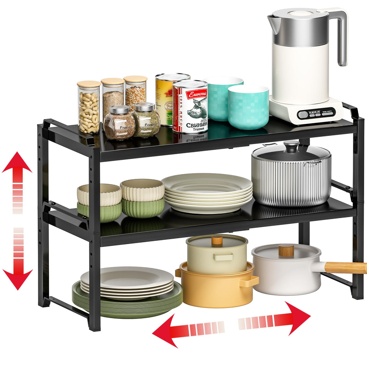 Expandable Cabinet Shelf Organizer, Adjustable kitchen Countertop Storage