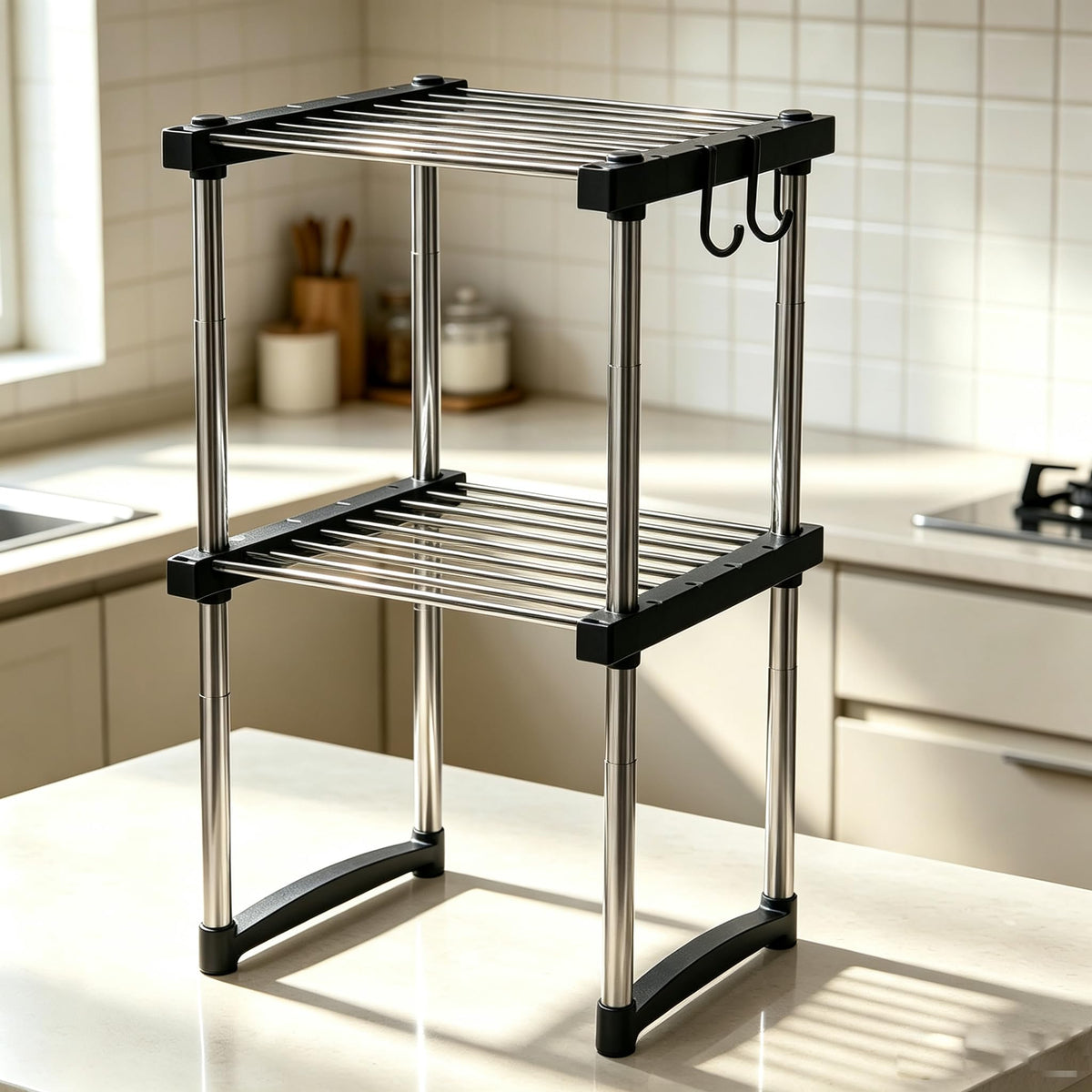 BLULEE Expandable Cabinet Organizer, Adjustable Storage Shelf White