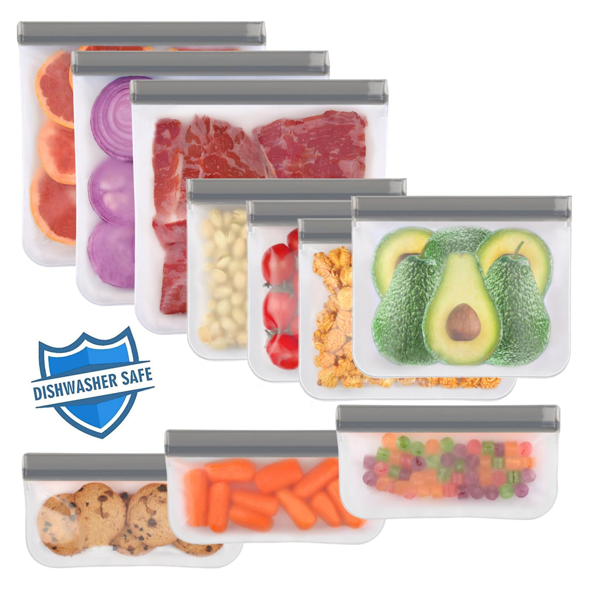 Lerine 10 Pack Reusable Freezer Bags Dishwasher Safe, Food Storage Bags