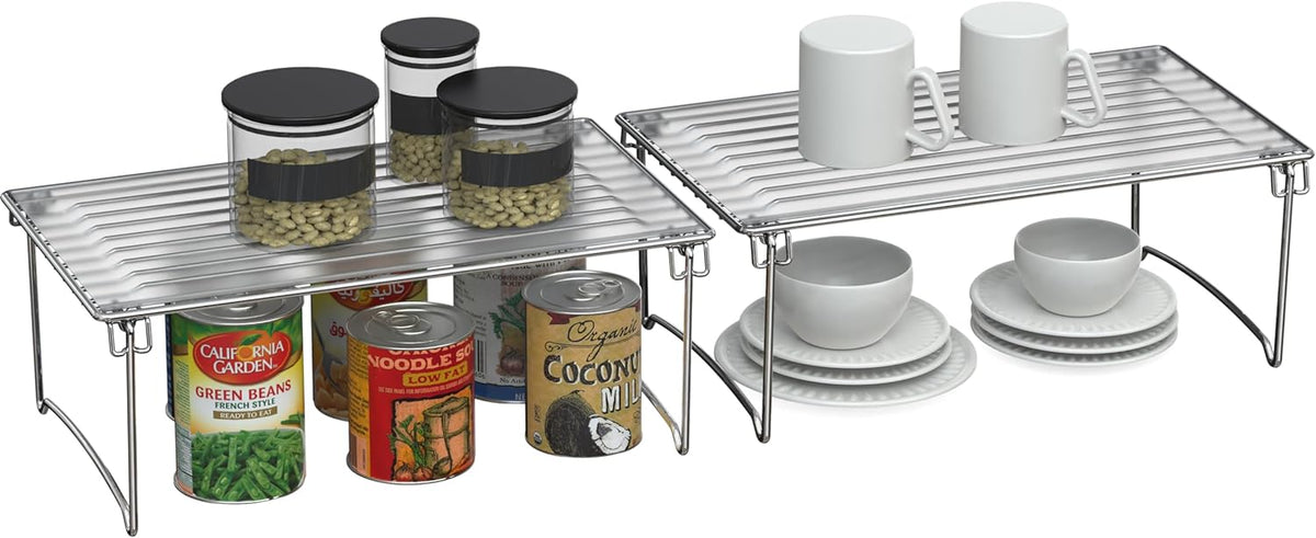 Deco Brothers Stackable Cabinet Shelf Organizer, 2 Pack, Chrome