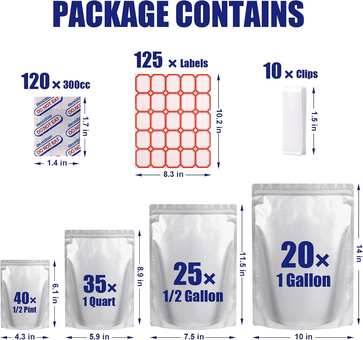Lebodu 120 Mylar Bags with 120 x 300cc Oxygen Absorbers for Food Storage