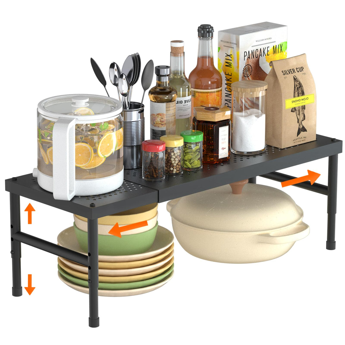 HI NINGER Expandable adjustable stackable kitchen organizer,Spice Racks,Counter Shelf for Cabinets,Small Cupboard Organizers,Heavy Duty Metal Pantry Storage Shelves Racks for kitchen,cabinet