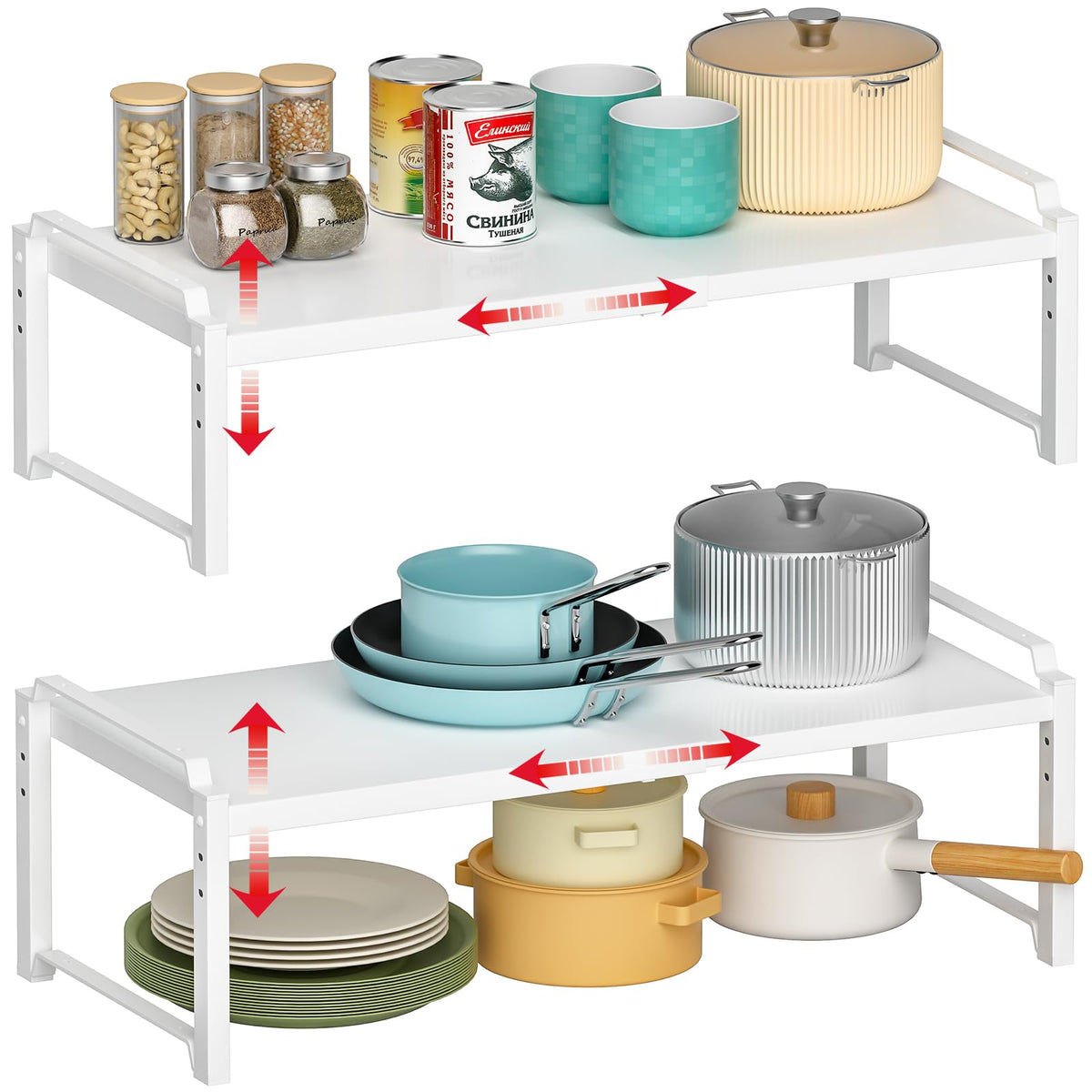 Expandable Cabinet Shelf Organizer, Adjustable kitchen Countertop Storage