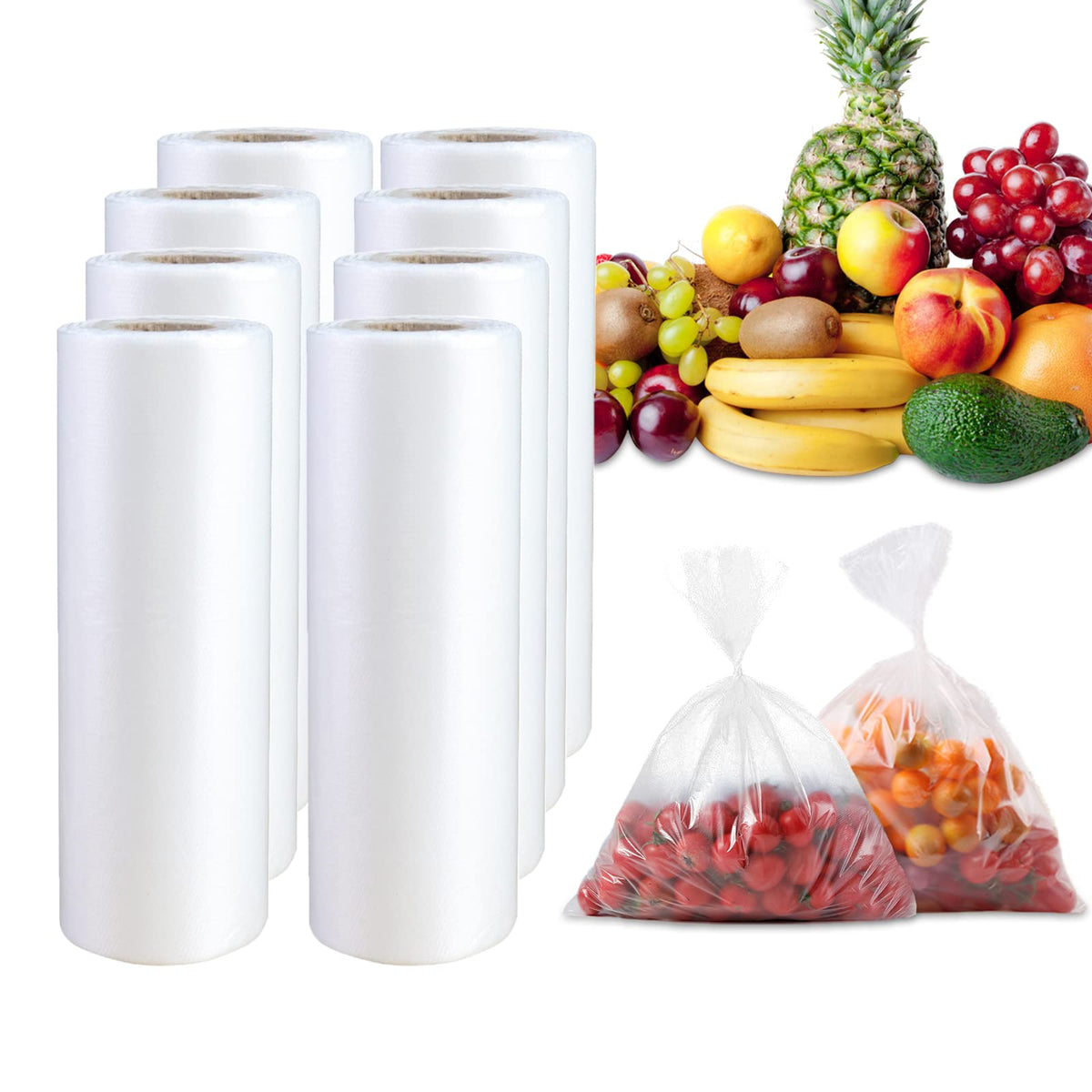 SJPACK Plastic Produce Bag, Clear Food Storage bags, 12 X 16 Inches on a Roll, Food Storage Bags for Fruits, Vegetables, 350 Bags,1Roll Can be twisted