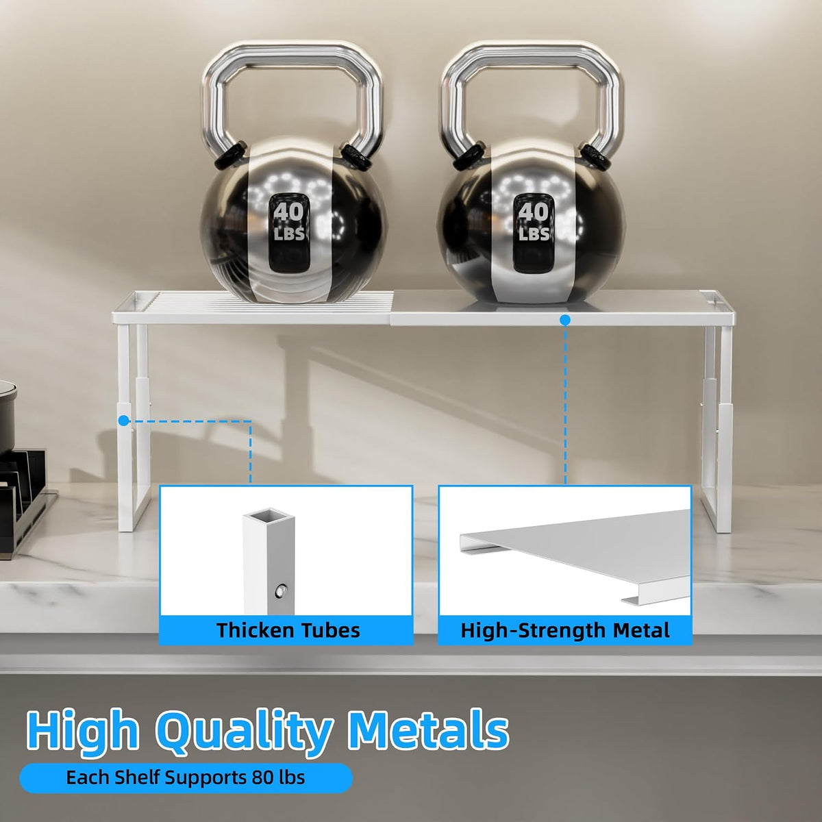 Cabinet Shelves, 2 Pack Stackable Shelves for Kitchen Storage