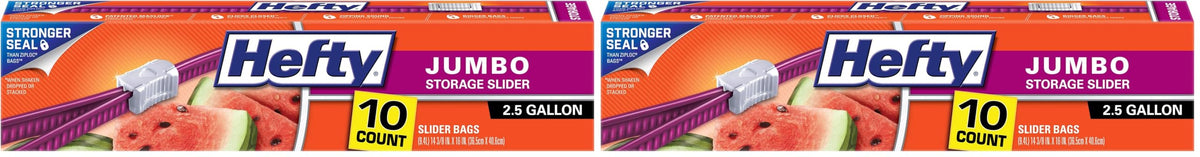 Hefty Slider Jumbo Storage Bags, 2.5 Gallon Size, 3 Boxes of 15 Bags (45 Total)