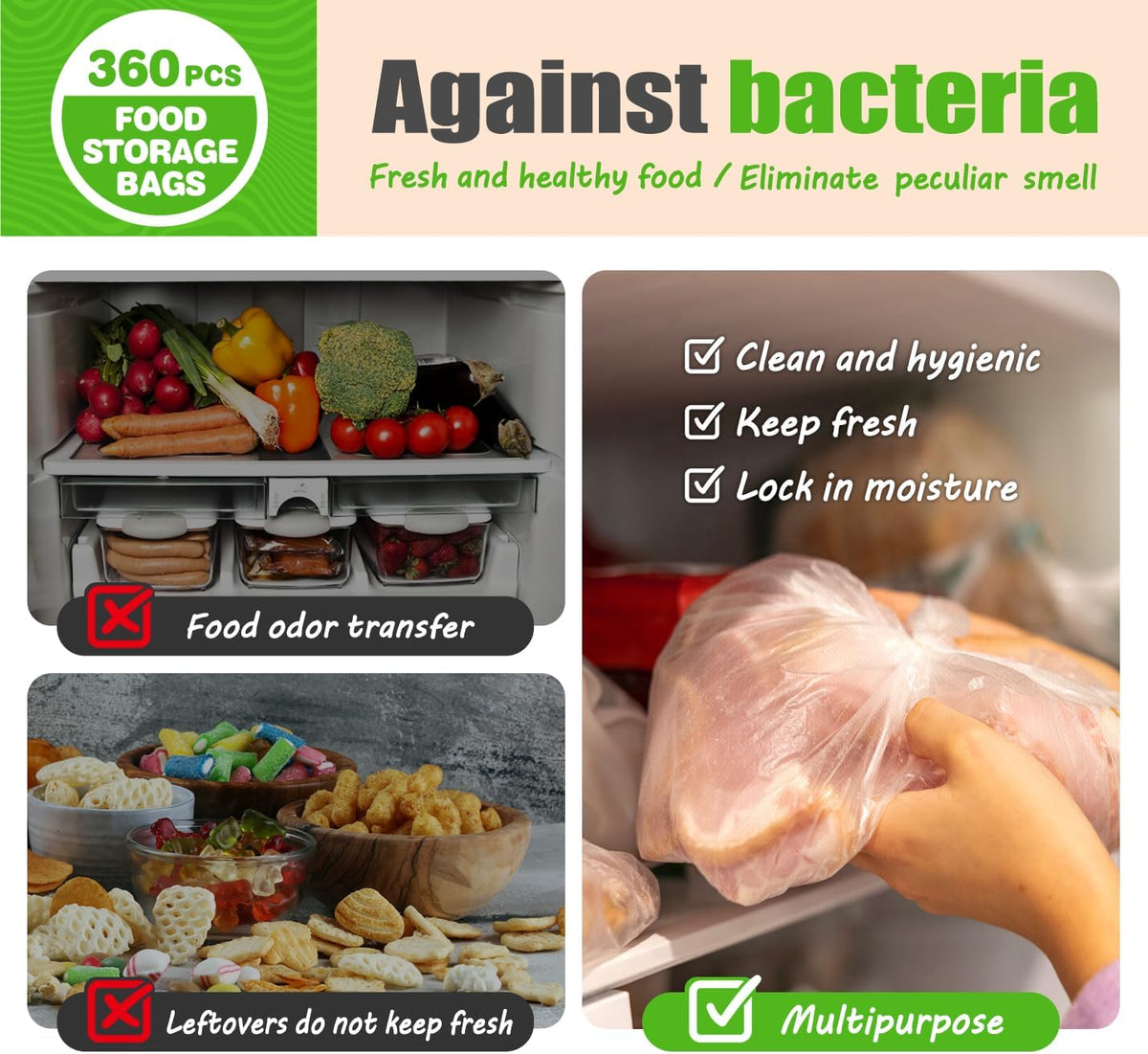 Teivio 360 Count 12" x 16" Plastic Produce Bags on A Roll, Clear Kitchen Disposable Plastic Food Storage Bags for Bread Fruit Vegetable and Meat