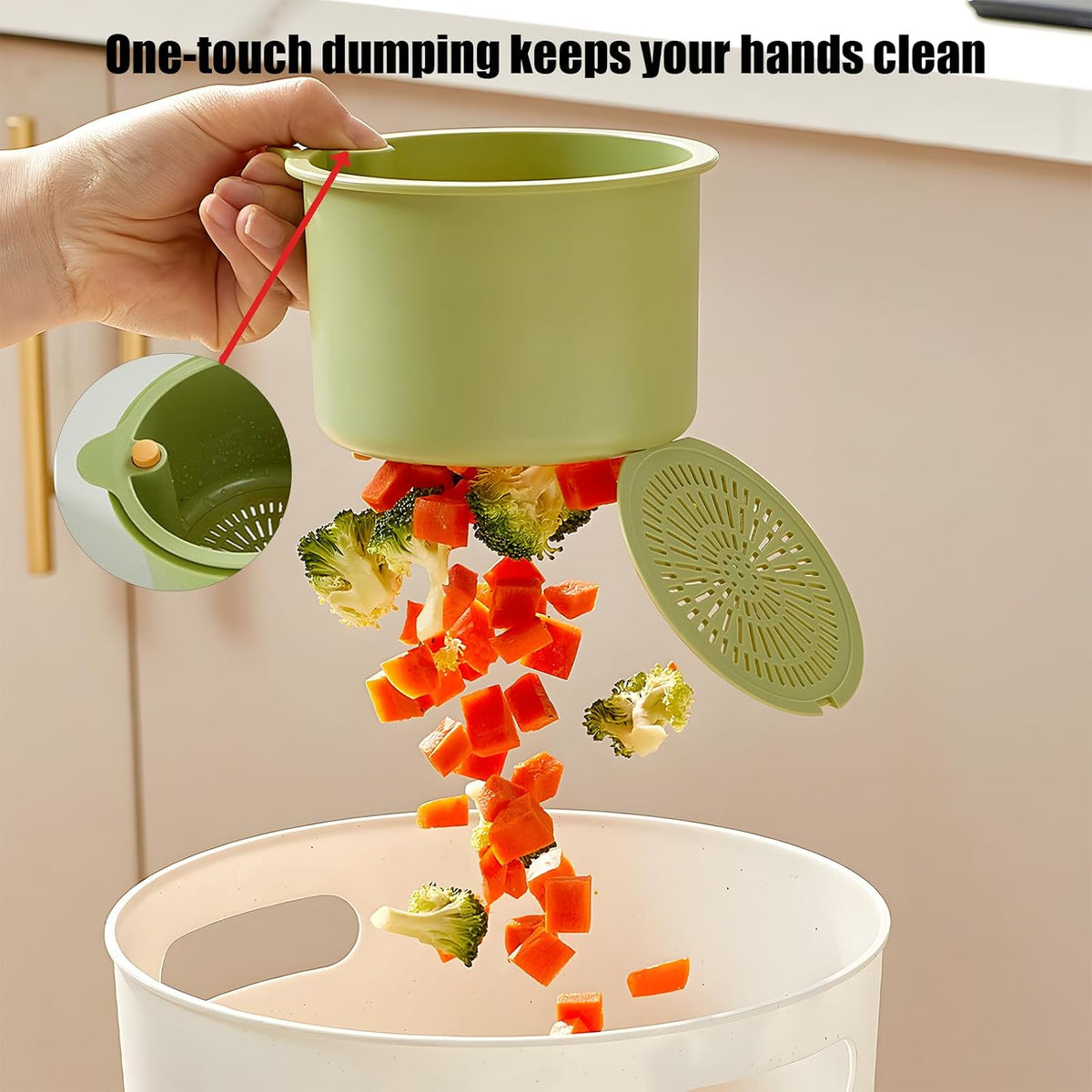 2025 New Faucet Hanging Strainer, Press Automatic Dumping Kitchen Draining Basket, Food Fruit Vegetable Drain Shelf Sink Storage Holder, for Home 、Kitchen (Green)