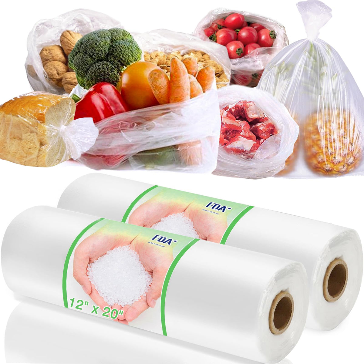 Food Storage Bags, 12” x 16” Clear Plastic Bags, Fresh-Keeping Produce Bags Roll for Food, Fruit, Vegetable, Refrigerator Storage, Kitchen, Supermarket, 1 Roll 350 Storage Bags