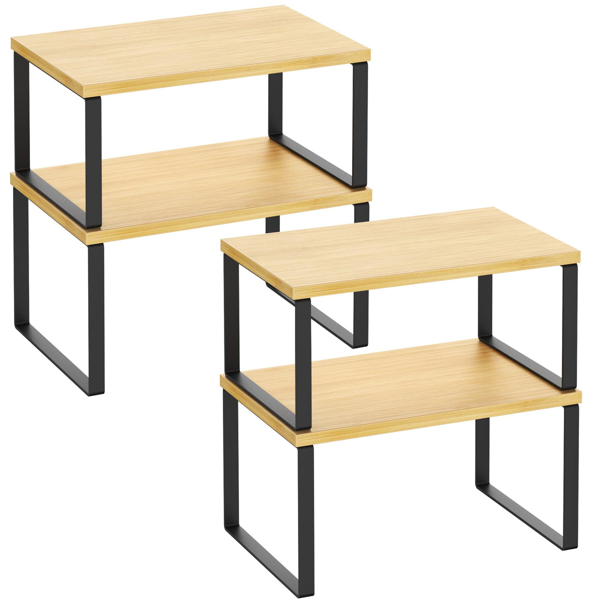 Kitchen Cabinet Organizer Shelf Set of 4, Sturdy Kitchen Counter Shelves with Metal Legs, Stackable Expandable Wood Spice Rack Pantry Cupboard Dish Mug Cup Storage Organizer Shelf, Rustic Brown